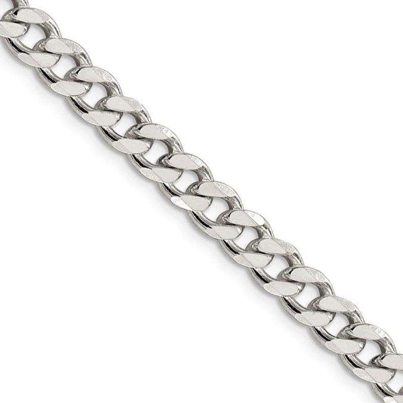 Men's 7mm, Sterling Silver Solid Flat Curb Chain Necklace, 22 Inch